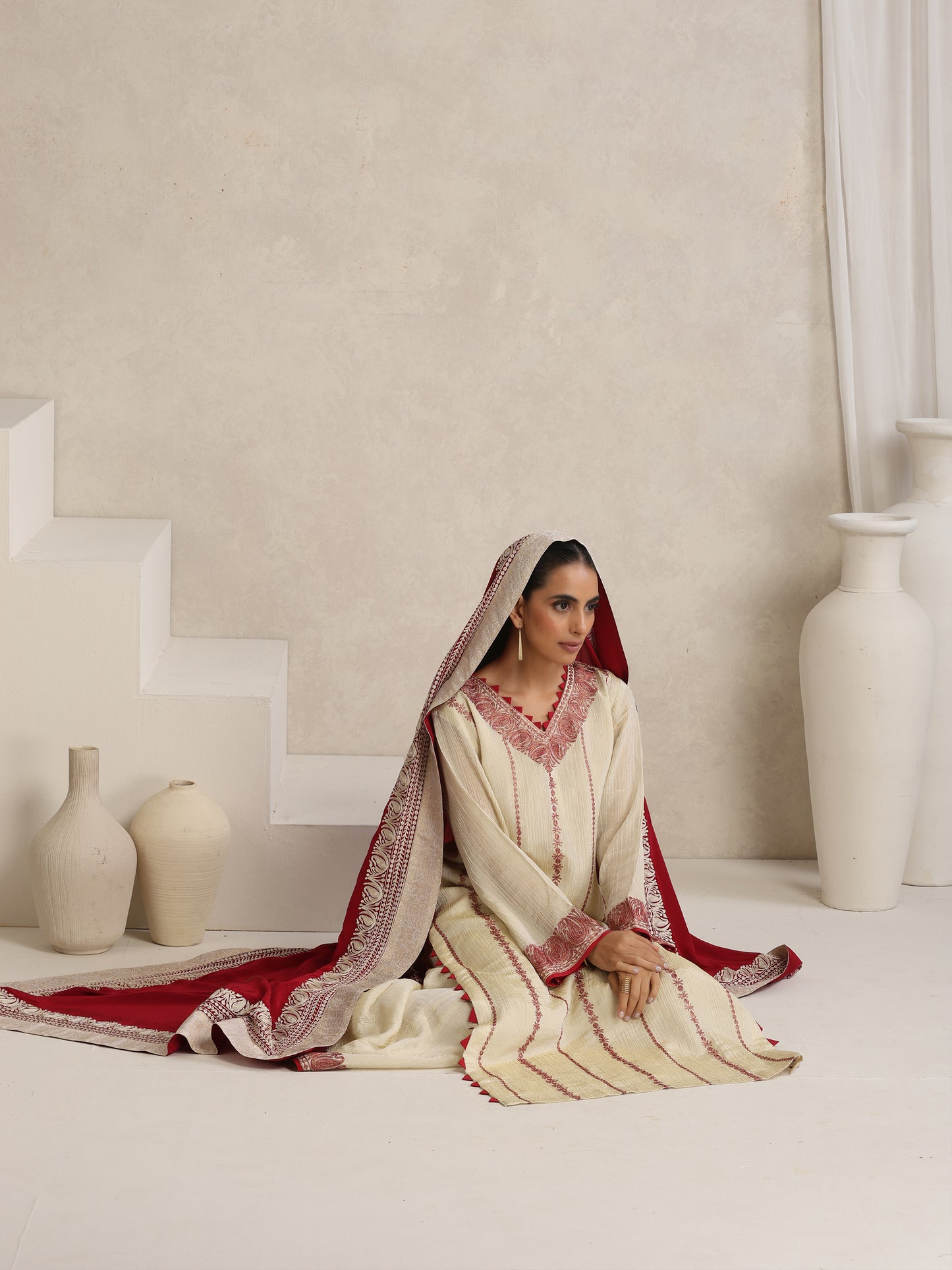 Afsana Off-White & Red Suit Set