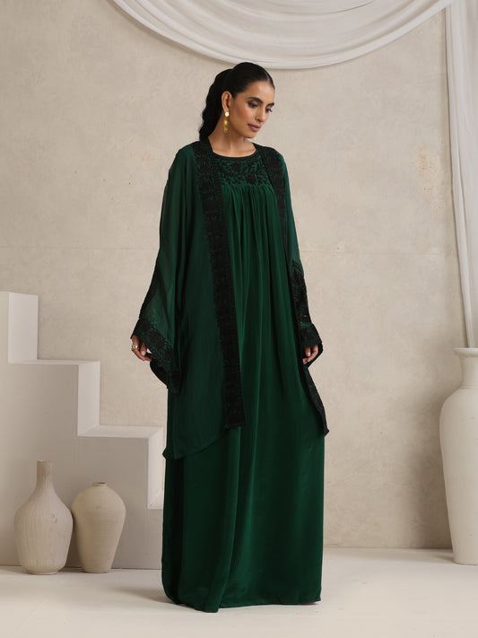 Afsana Bottle Green Cape Set