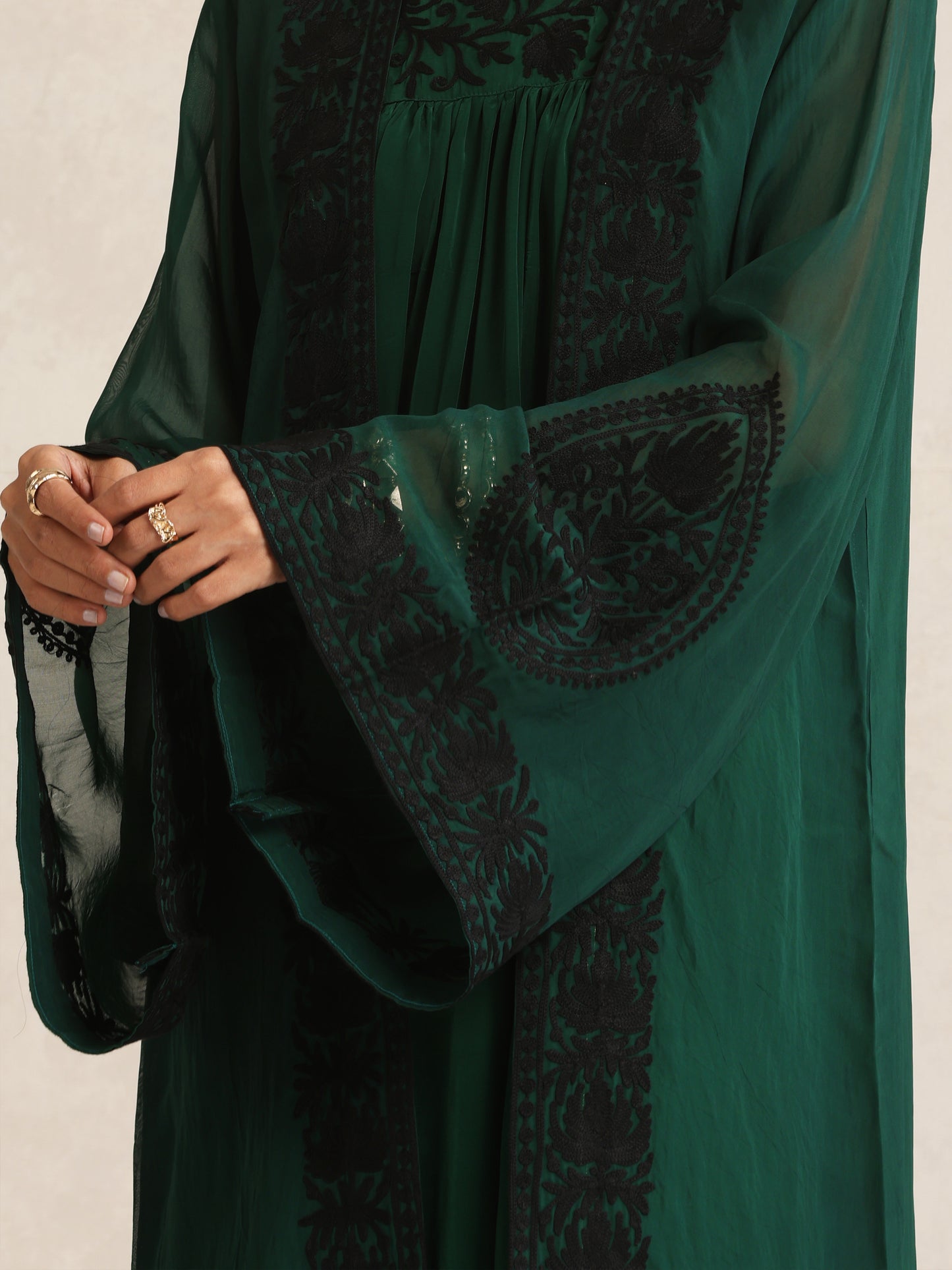 Afsana Bottle Green Cape Set