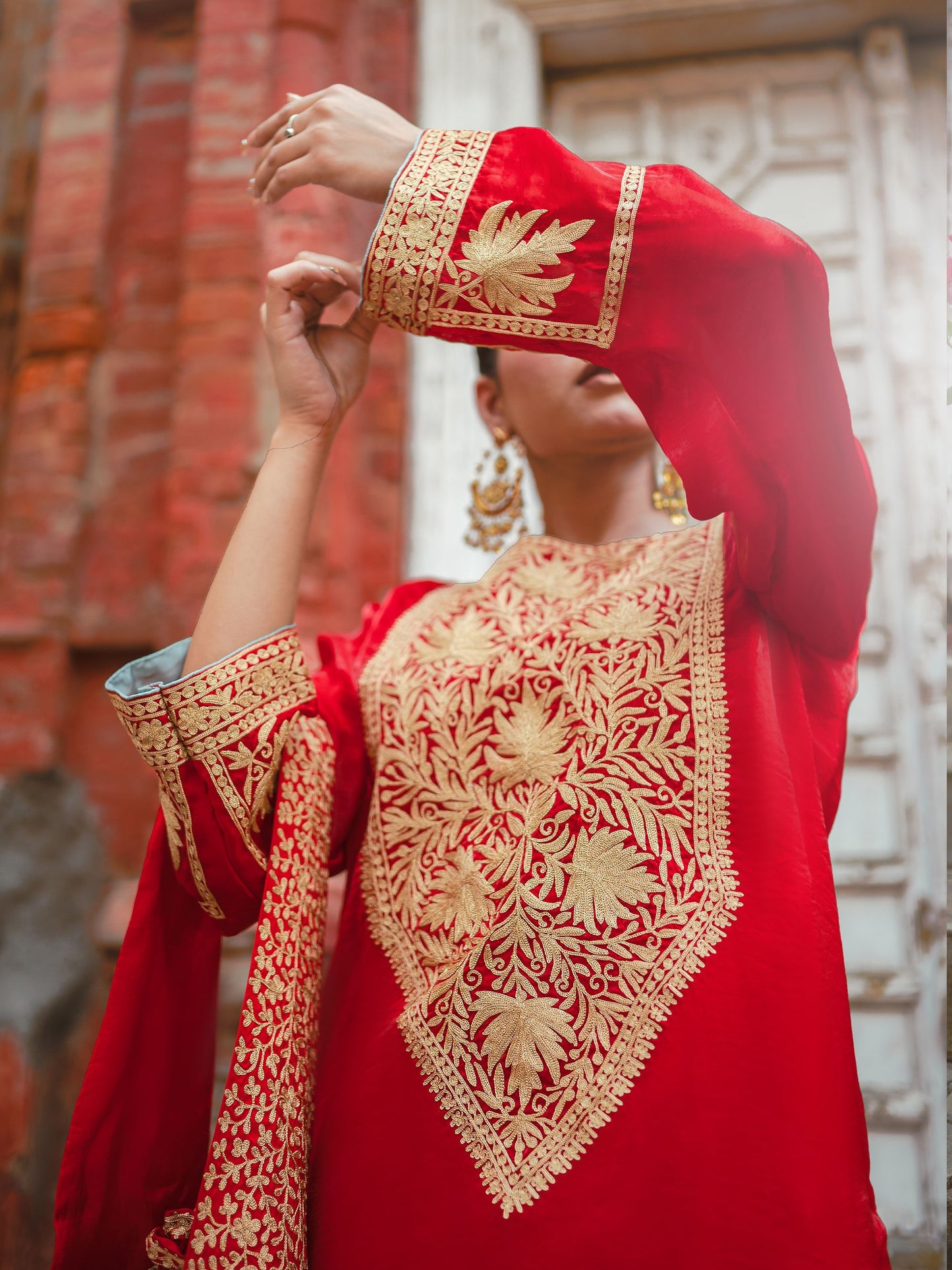 Ghazal Red & Sky Blue Suit Set