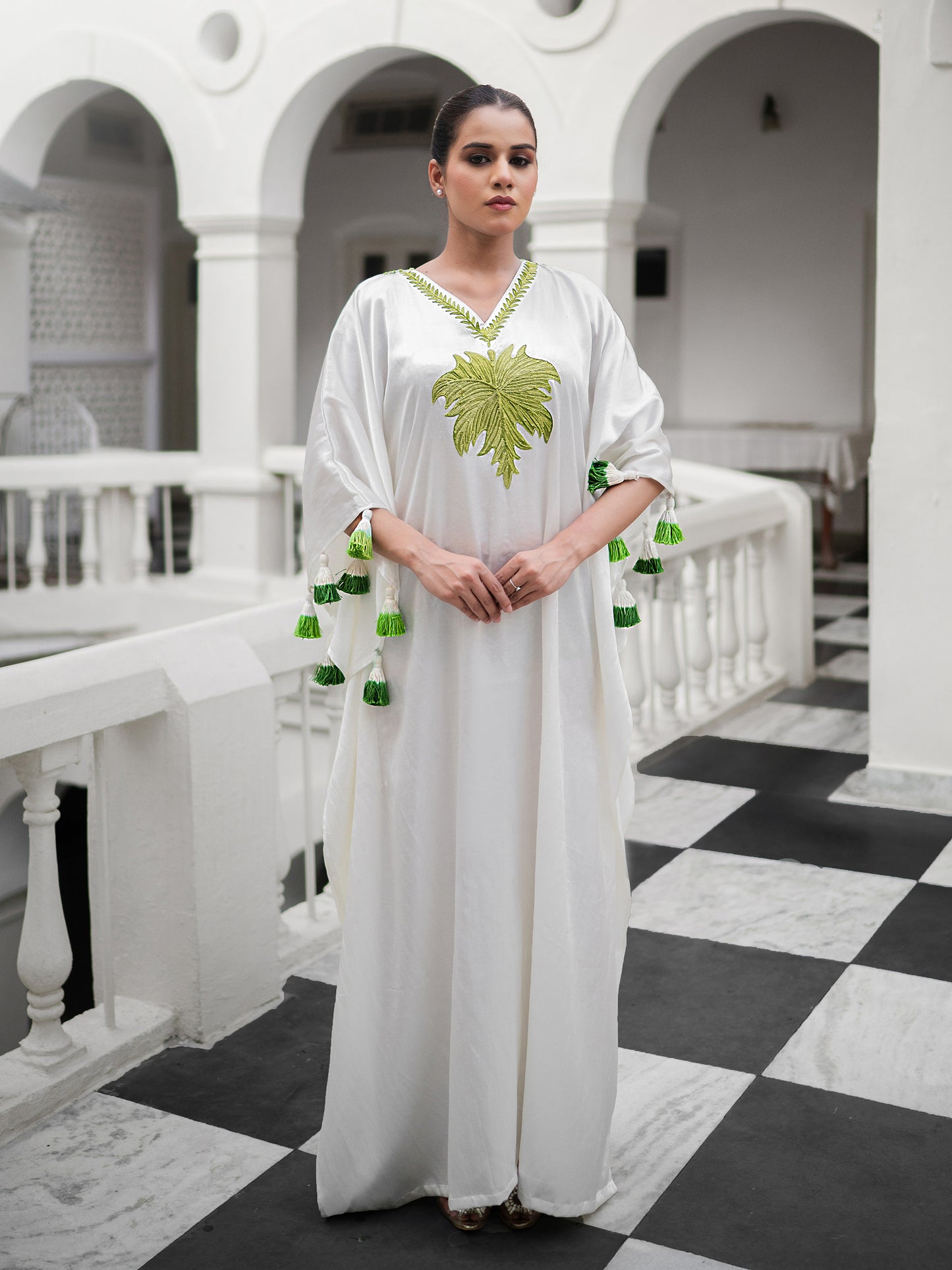 Nargis Off-White & Neon Satin Kaftan