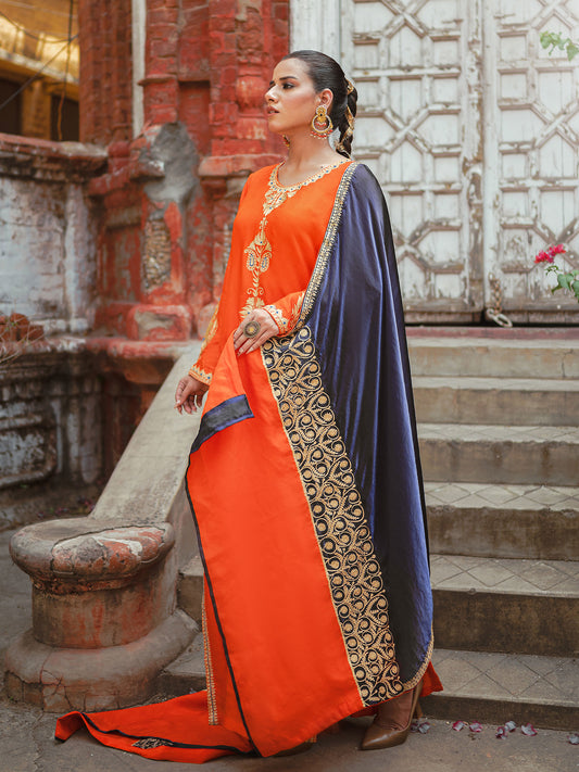 Ghazal Orange & Blue Suit Set