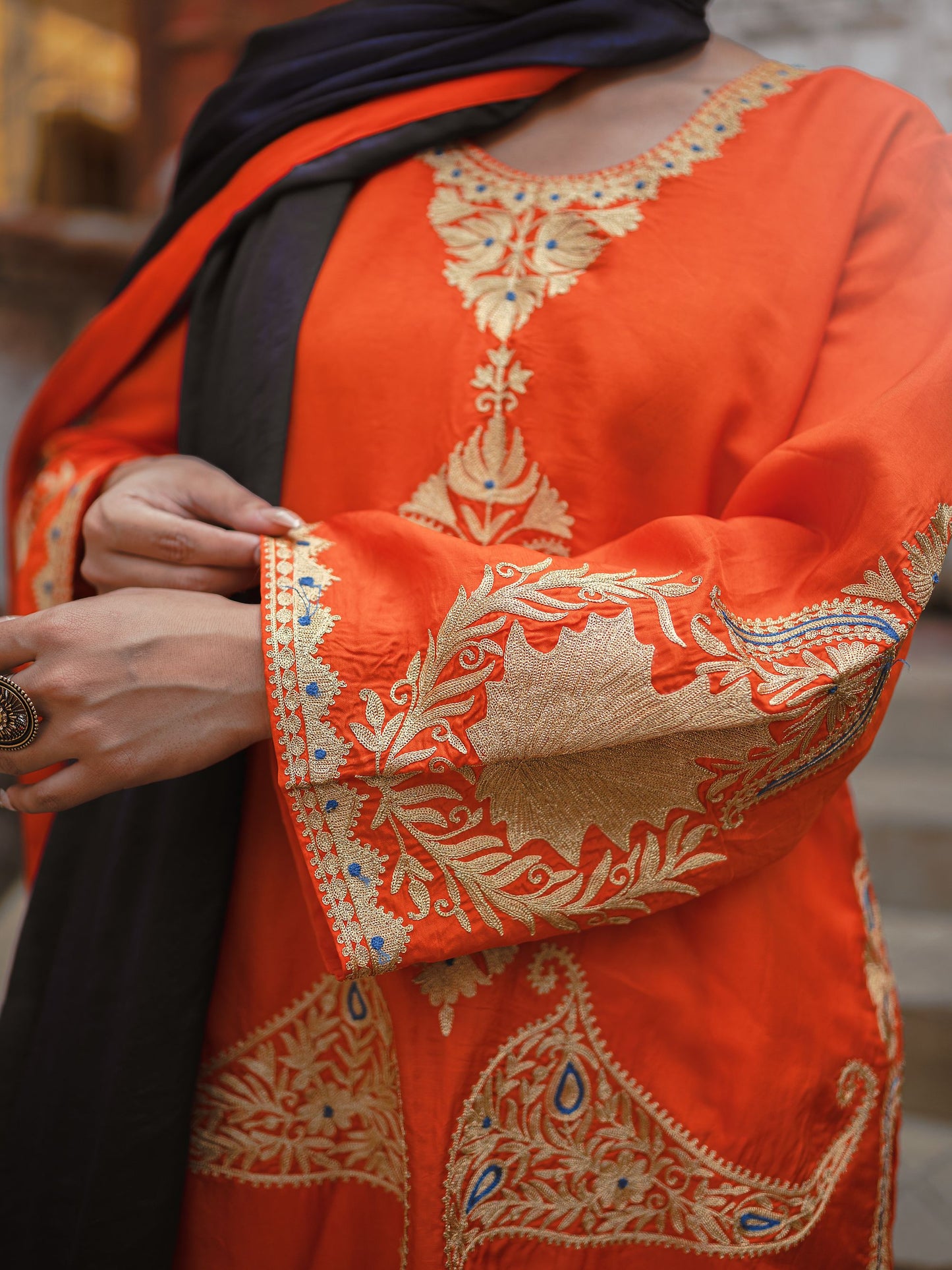 Ghazal Orange & Blue Suit Set