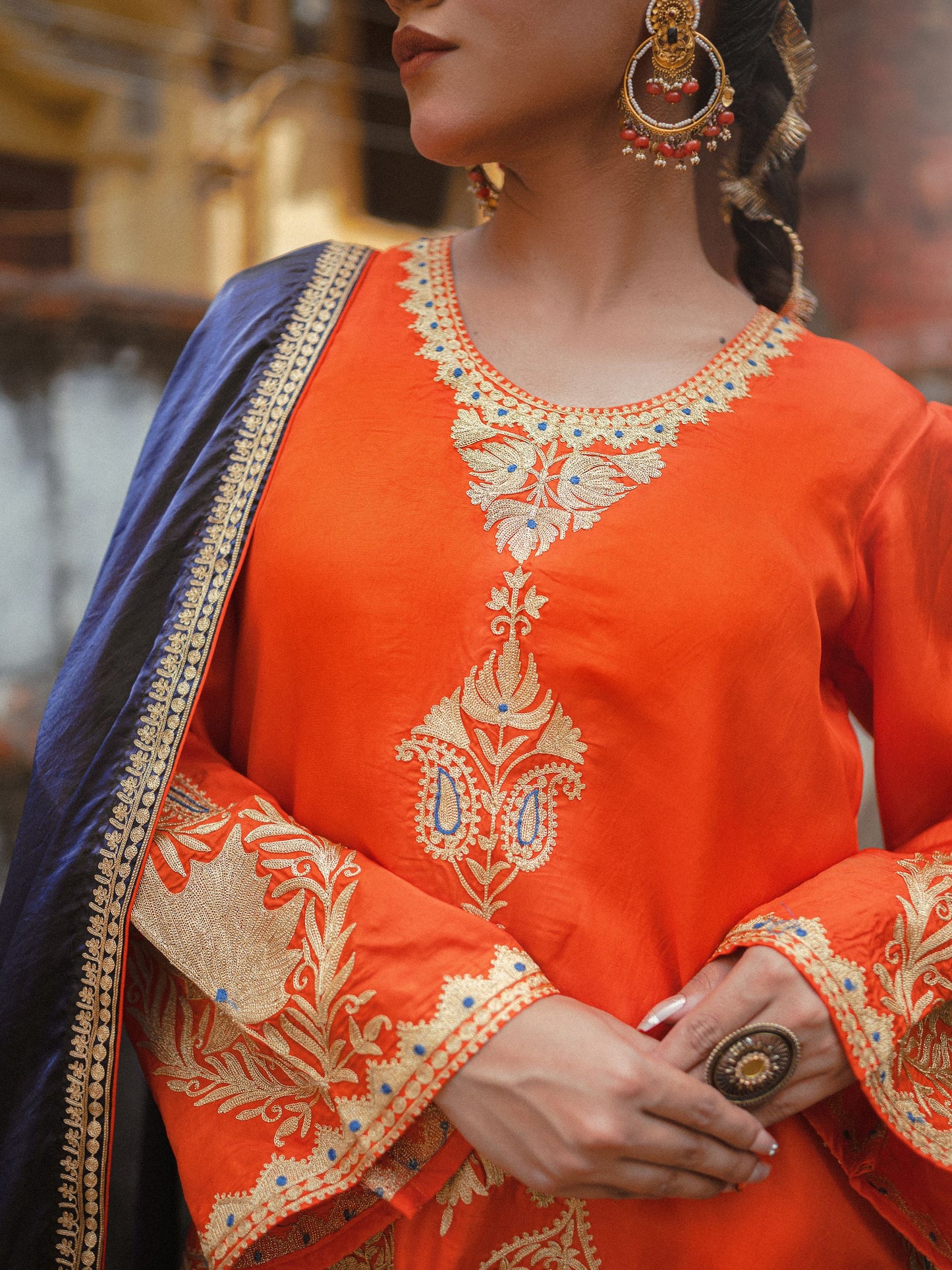 Ghazal Orange & Blue Suit Set