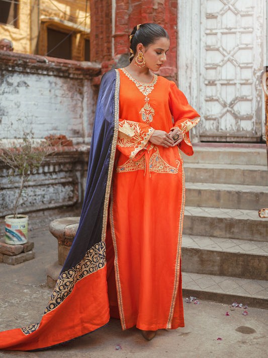 Ghazal Orange & Blue Suit Set