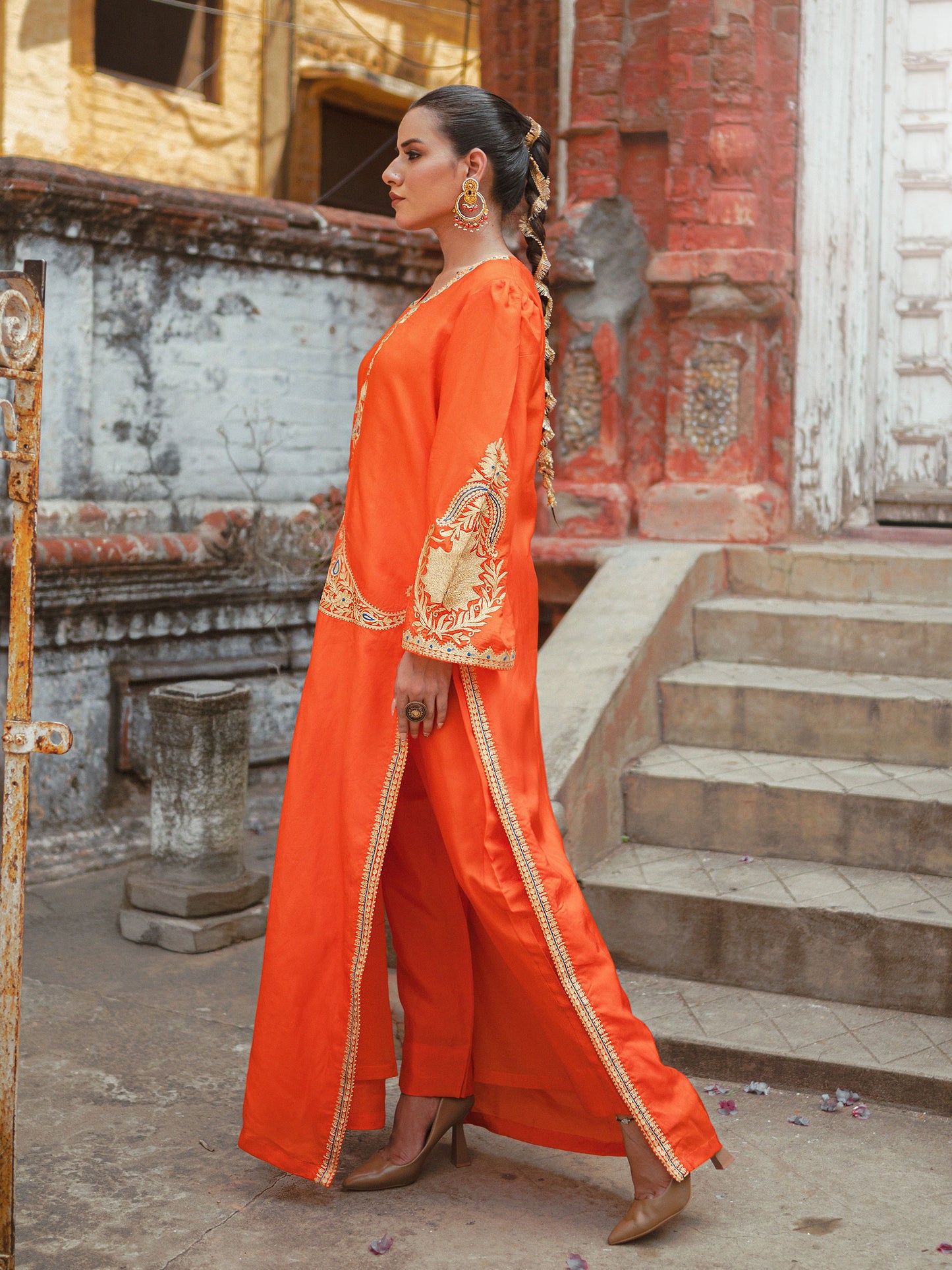 Ghazal Orange & Blue Suit Set
