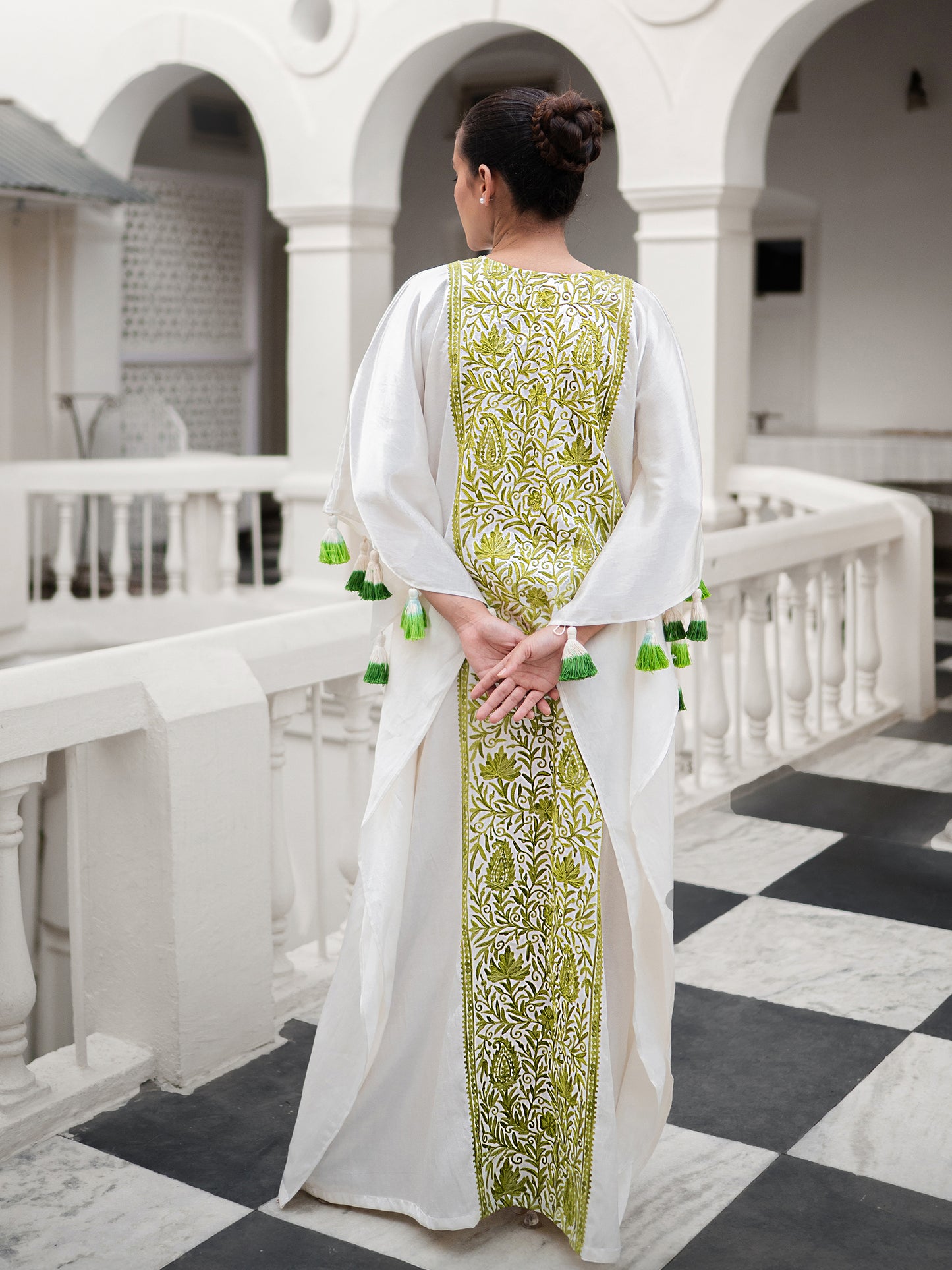 Nargis Off-White & Neon Satin Kaftan