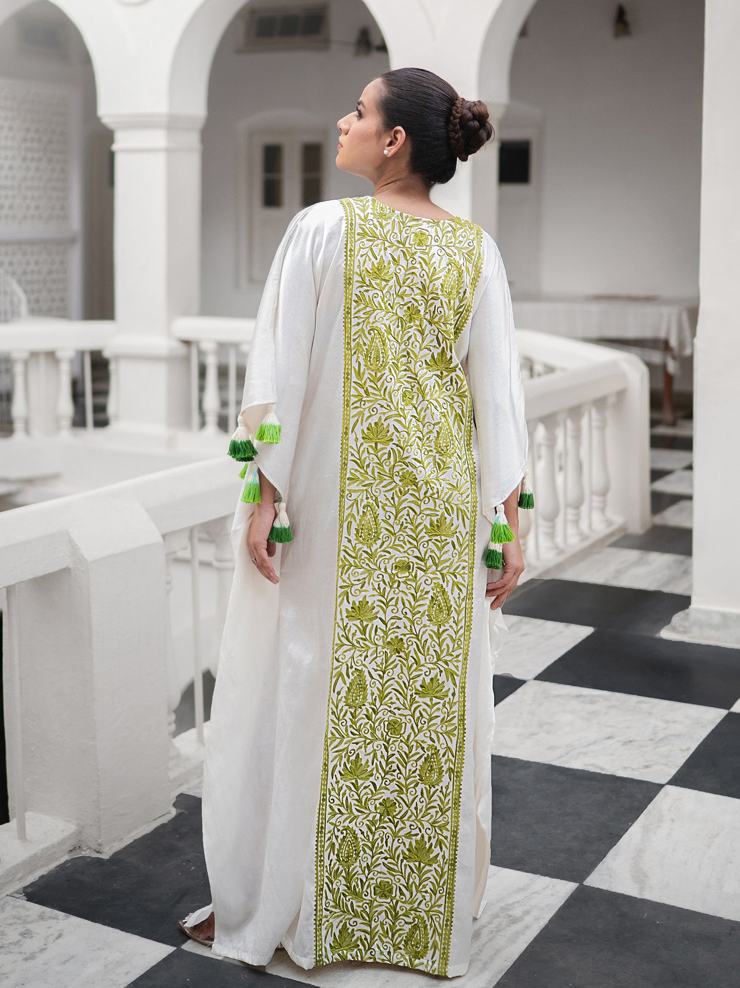 Nargis Off-White & Neon Satin Kaftan