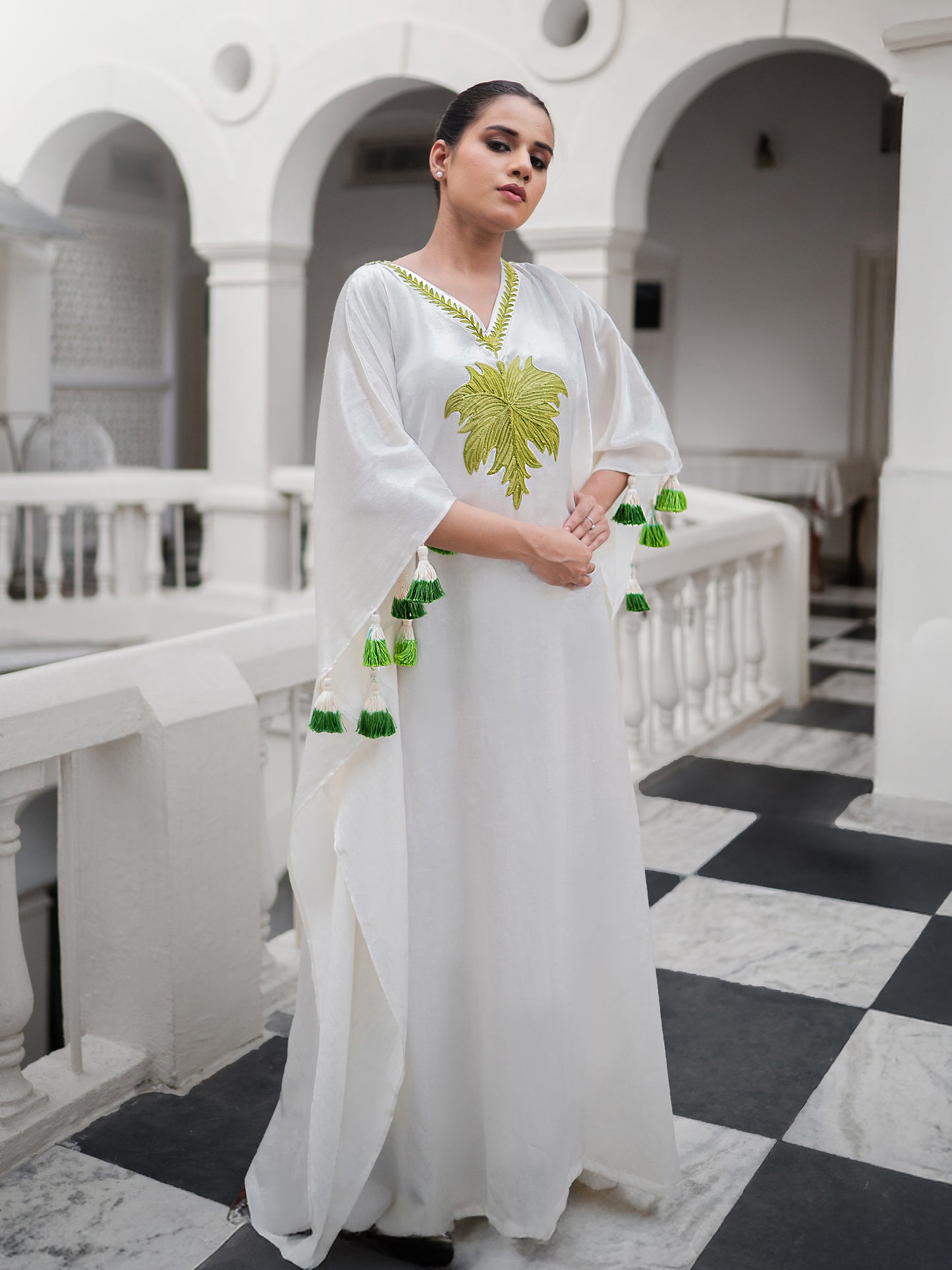 Nargis Off-White & Neon Satin Kaftan