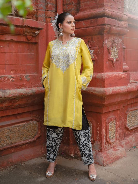 Ghazal Yellow & Blue Pheran Set