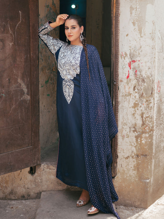 Ghazal Blue Silver Tilla Suit Set