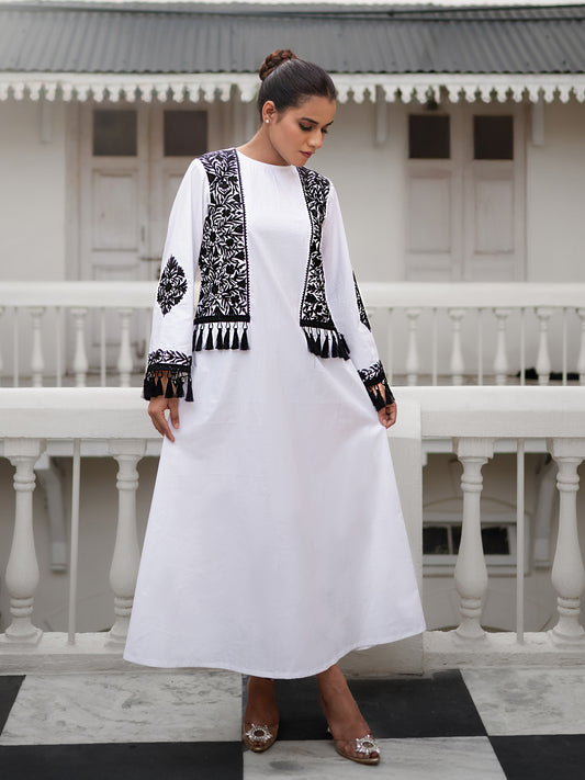 Nargis White & Black Cotton Dress