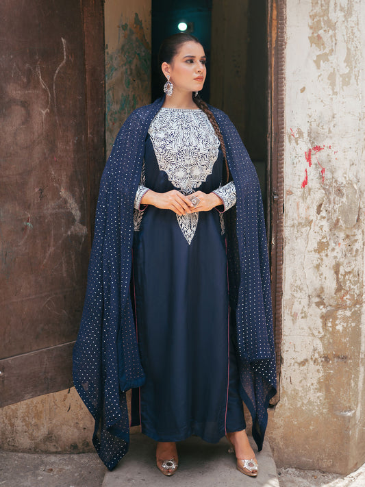 Ghazal Blue Silver Tilla Suit Set