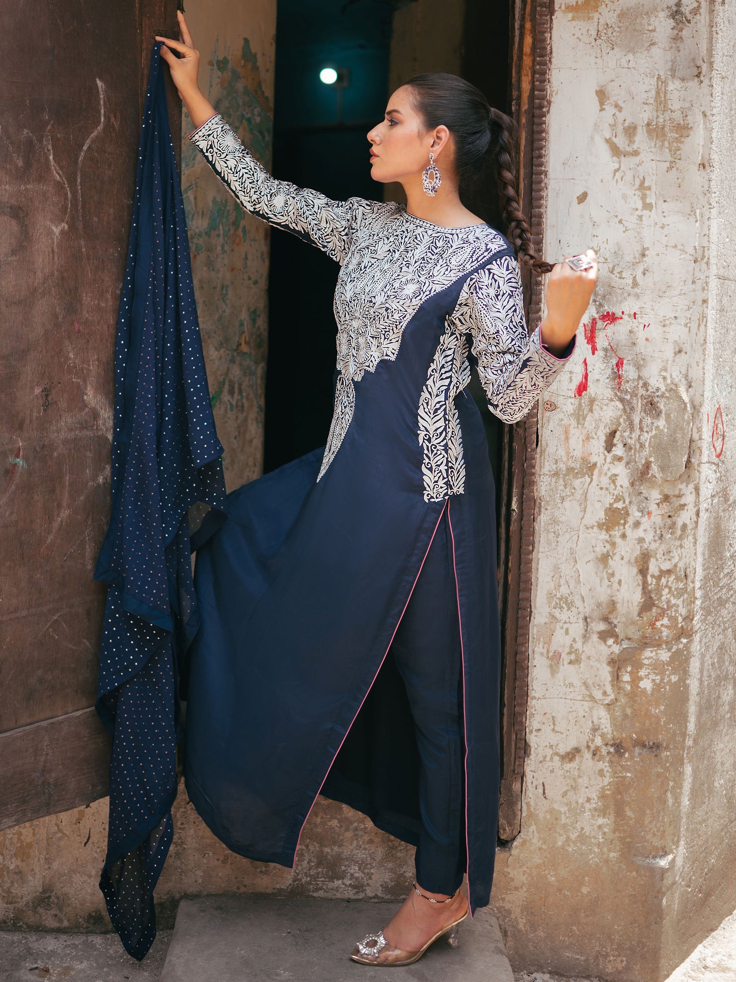 Ghazal Blue Silver Tilla Suit Set