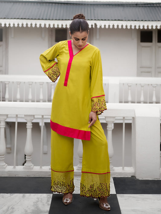 Nargis Green & Hot Pink Co-ord Set