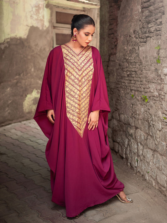 Ghazal Long Neck Embroidered Kaftan