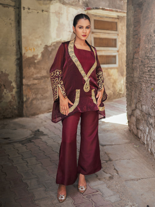 Ghazal Maroon Jacket Style Co-ord Set