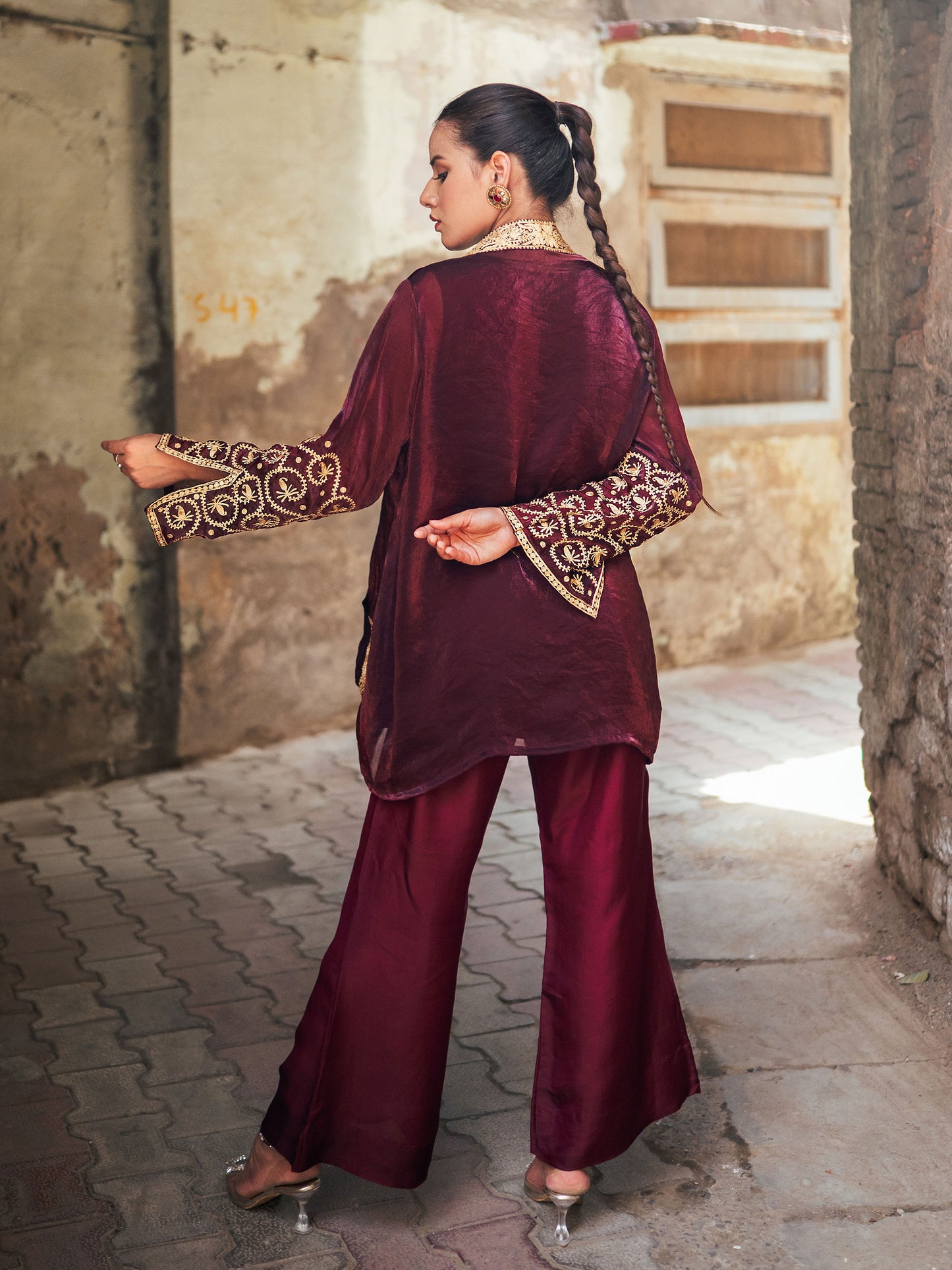 Ghazal Maroon Jacket Style Co-ord Set
