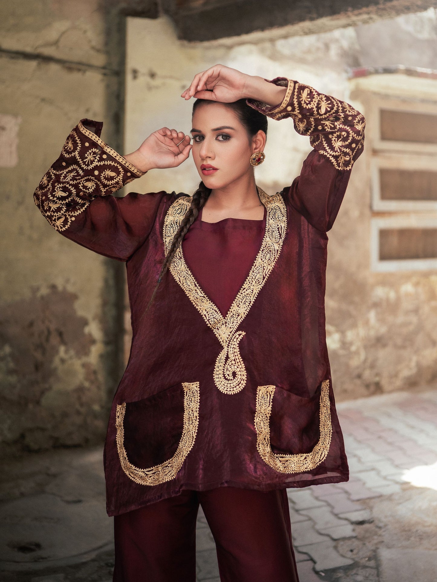 Ghazal Maroon Jacket Style Co-ord Set