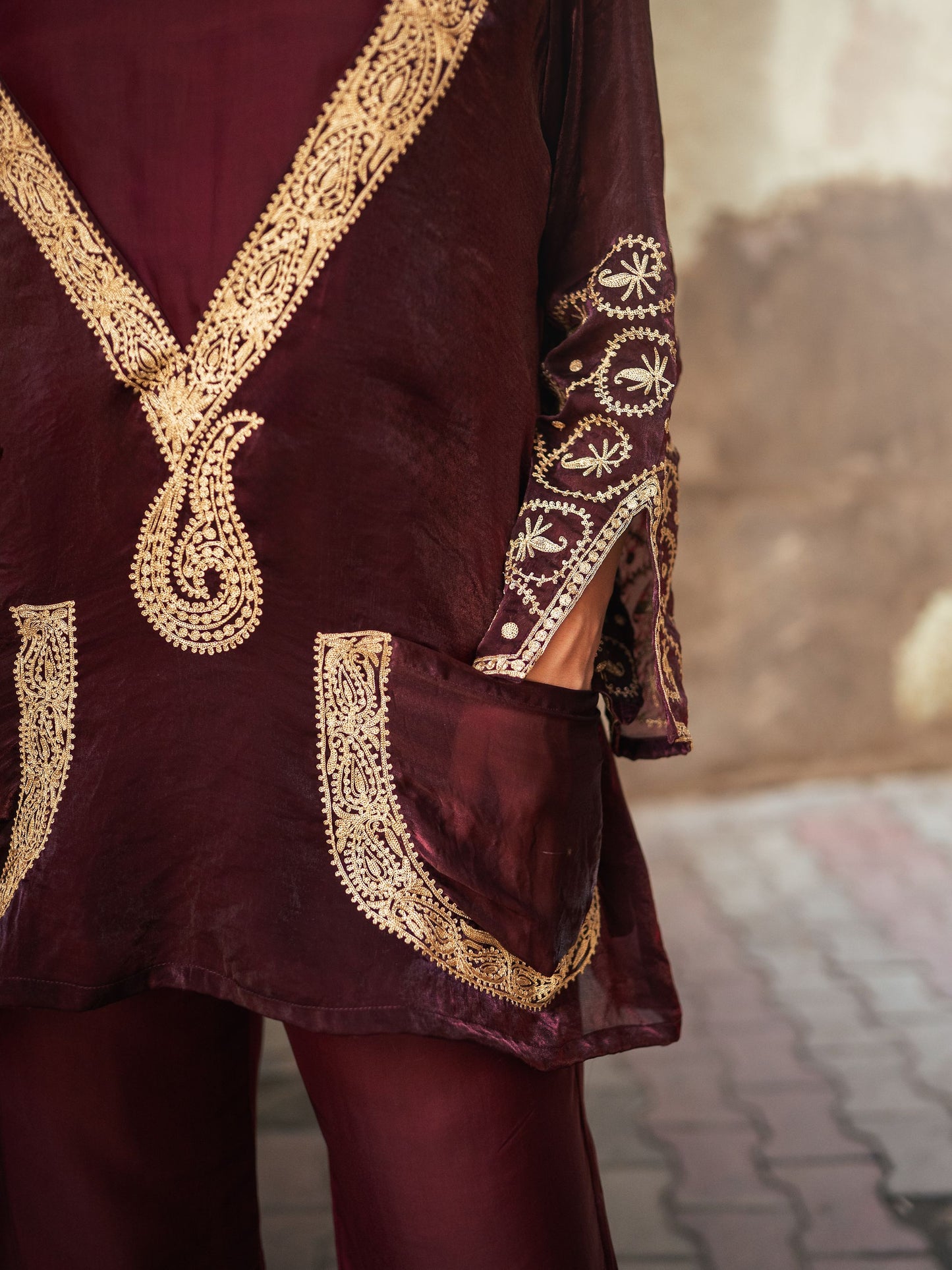 Ghazal Maroon Jacket Style Co-ord Set