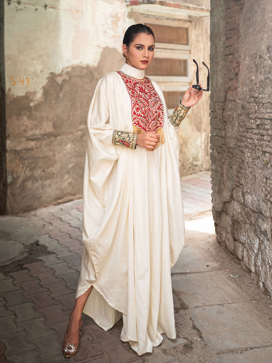 Ghazal White & Red Patch Kaftan