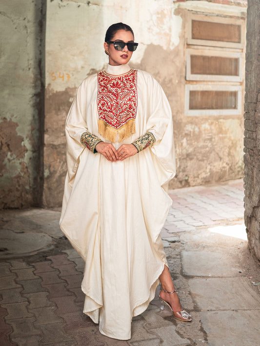 Ghazal White & Red Patch Kaftan