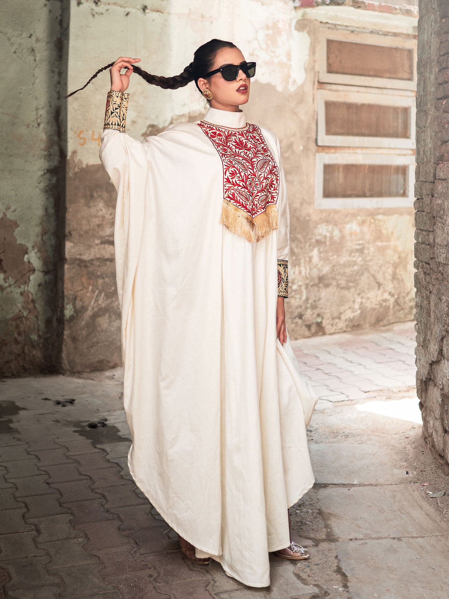 Ghazal White & Red Patch Kaftan