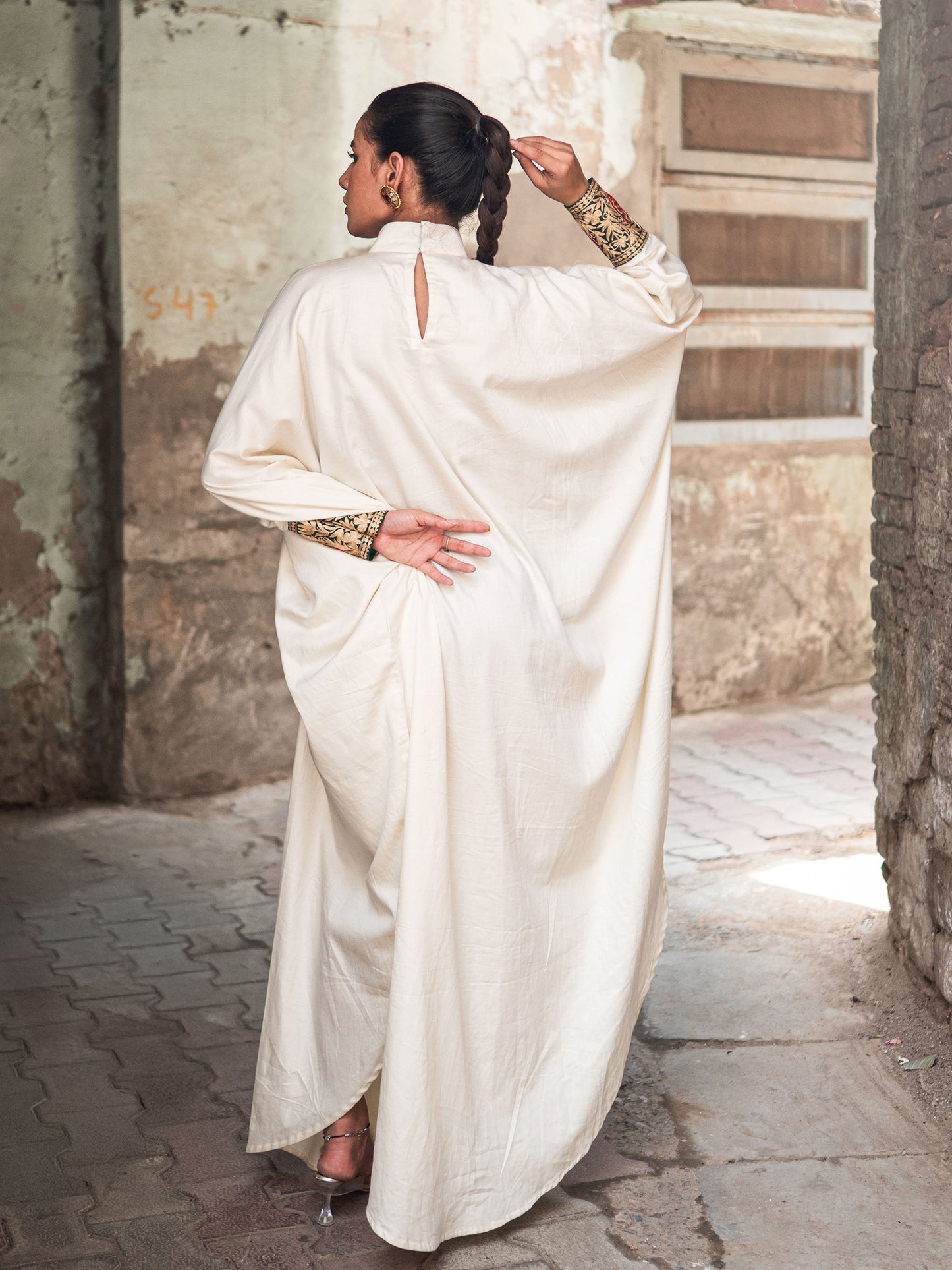 Ghazal White & Red Patch Kaftan
