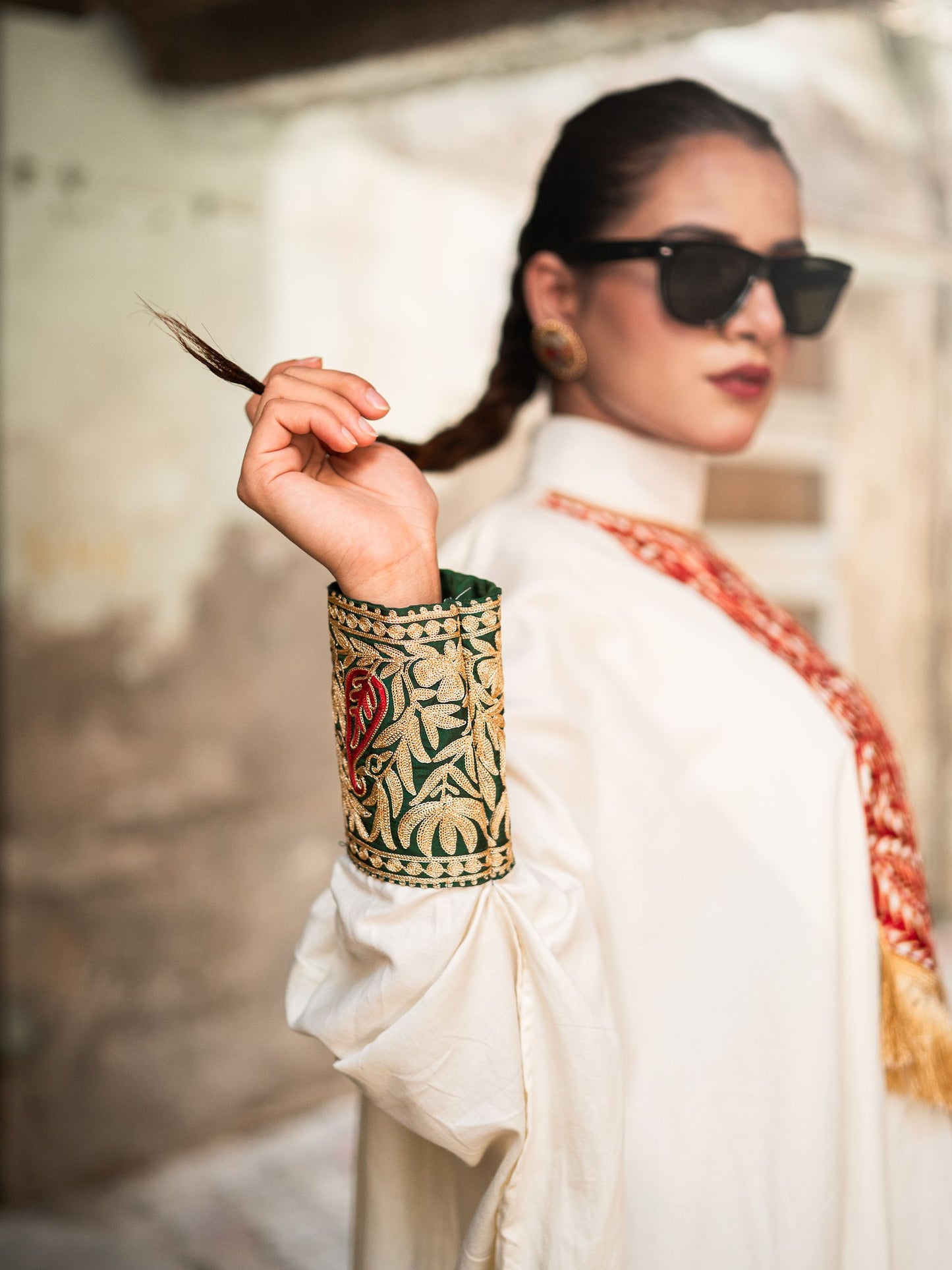 Ghazal White & Red Patch Kaftan