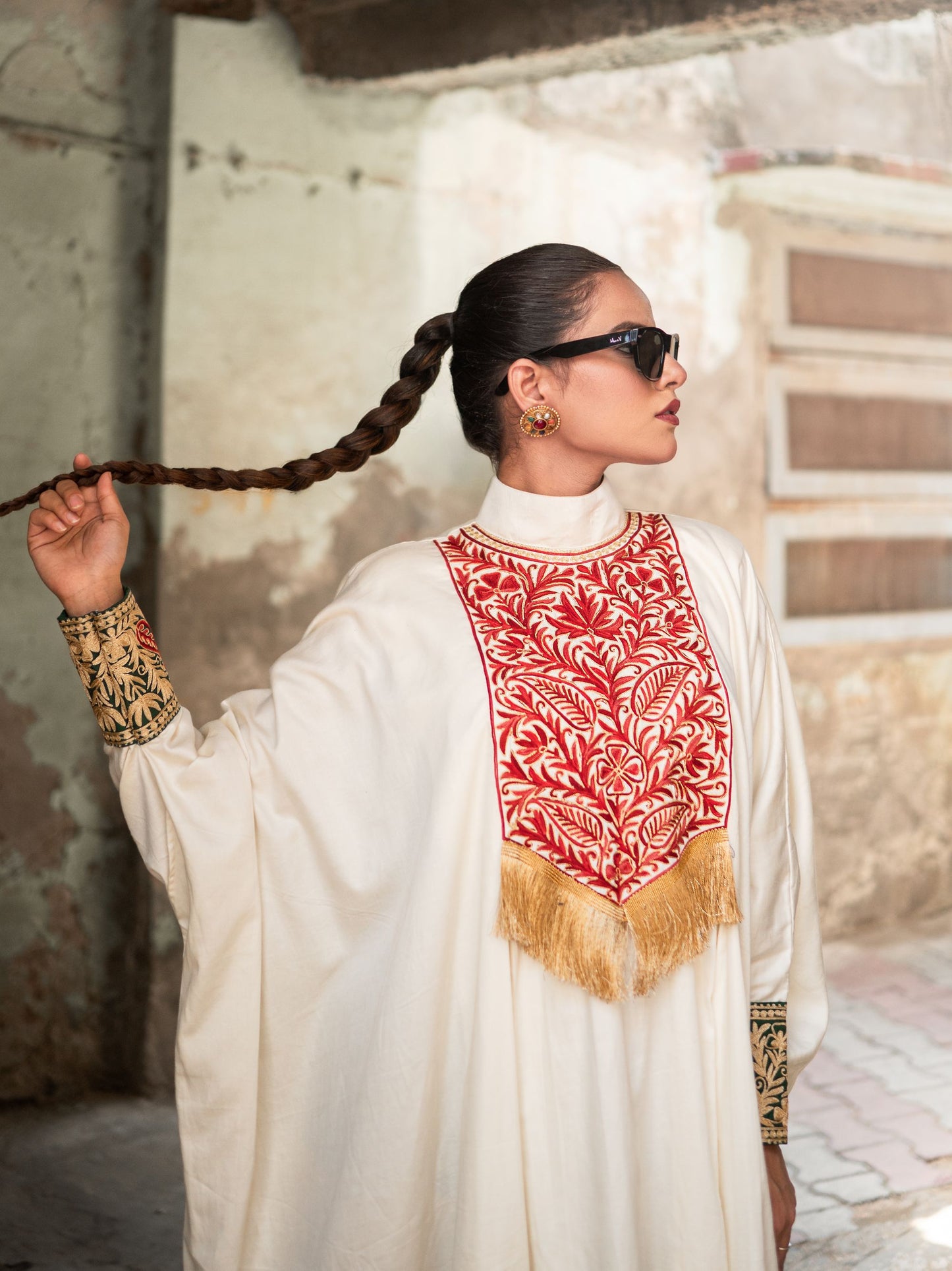 Ghazal White & Red Patch Kaftan