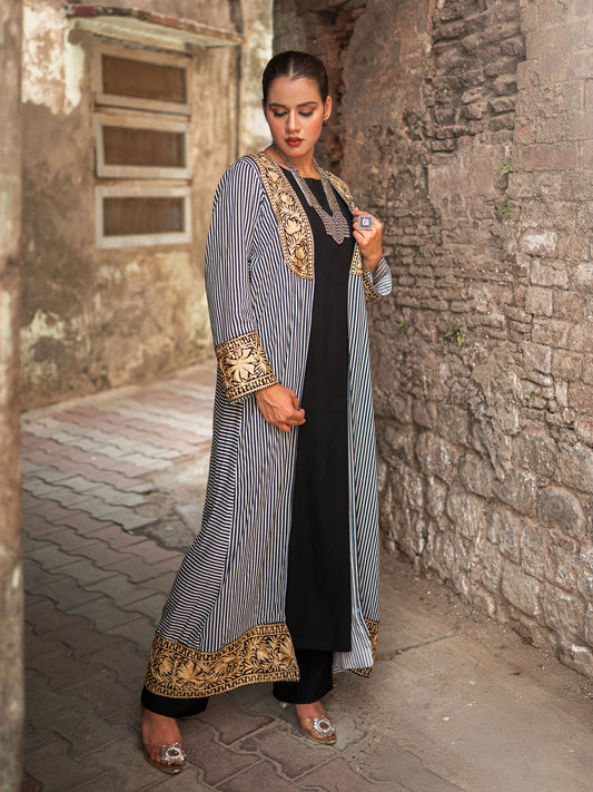 Ghazal Black Striped Cape Set