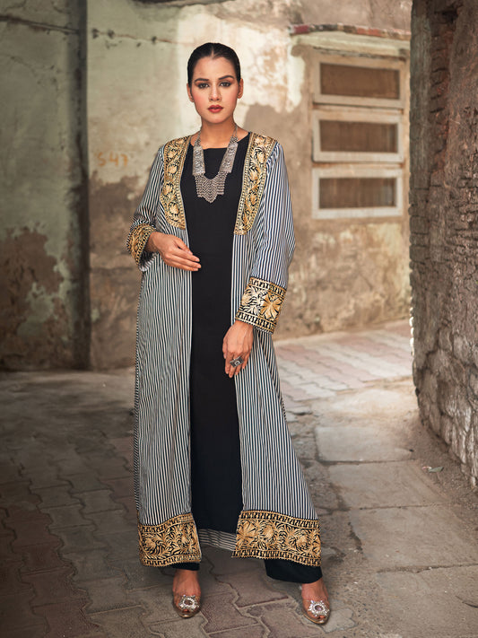 Ghazal Black Striped Cape Set