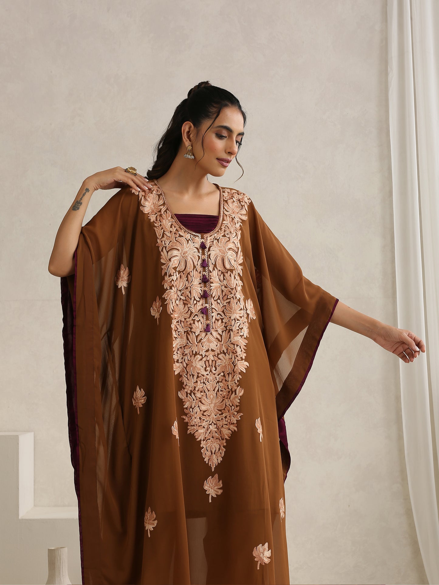 Nargis Brown Kaftan Set