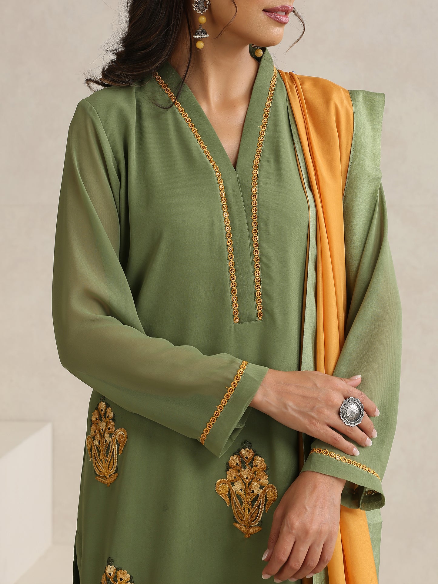 Nargis Mehndi Green Suit Set
