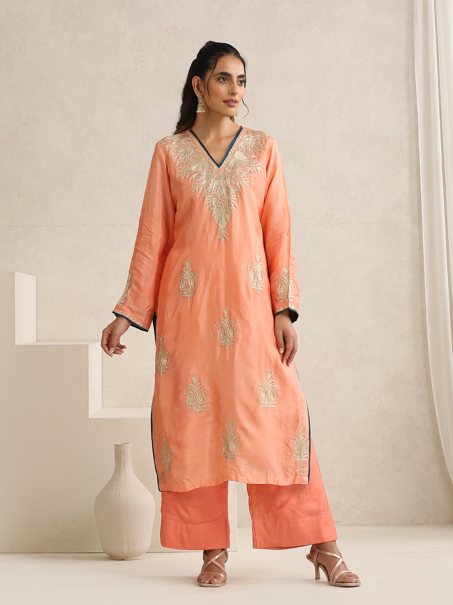 Nargis Peach & Teal Blue Suit Set
