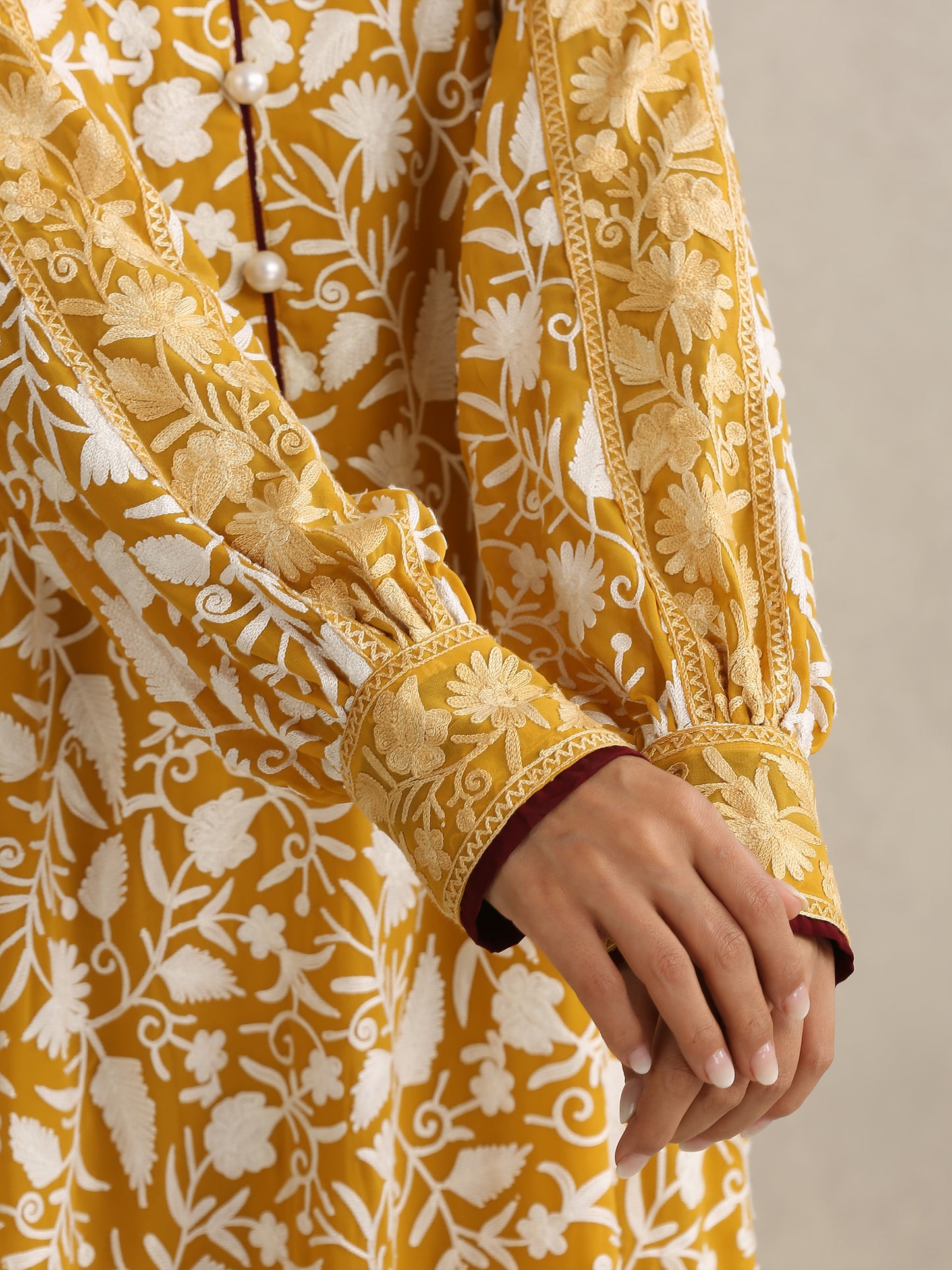 Nargis Mustard & White Abaya with Sheila