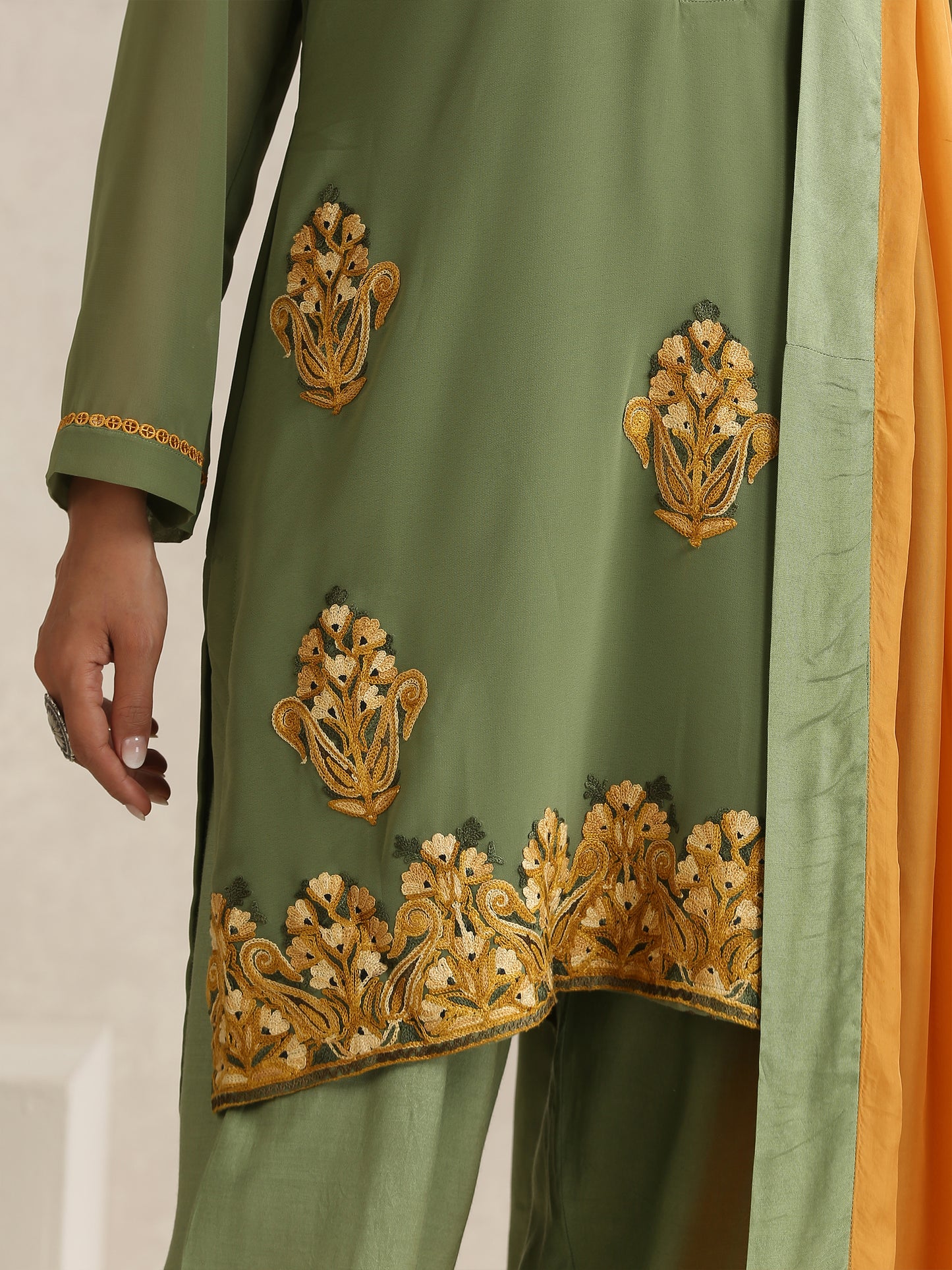 Nargis Mehndi Green Suit Set