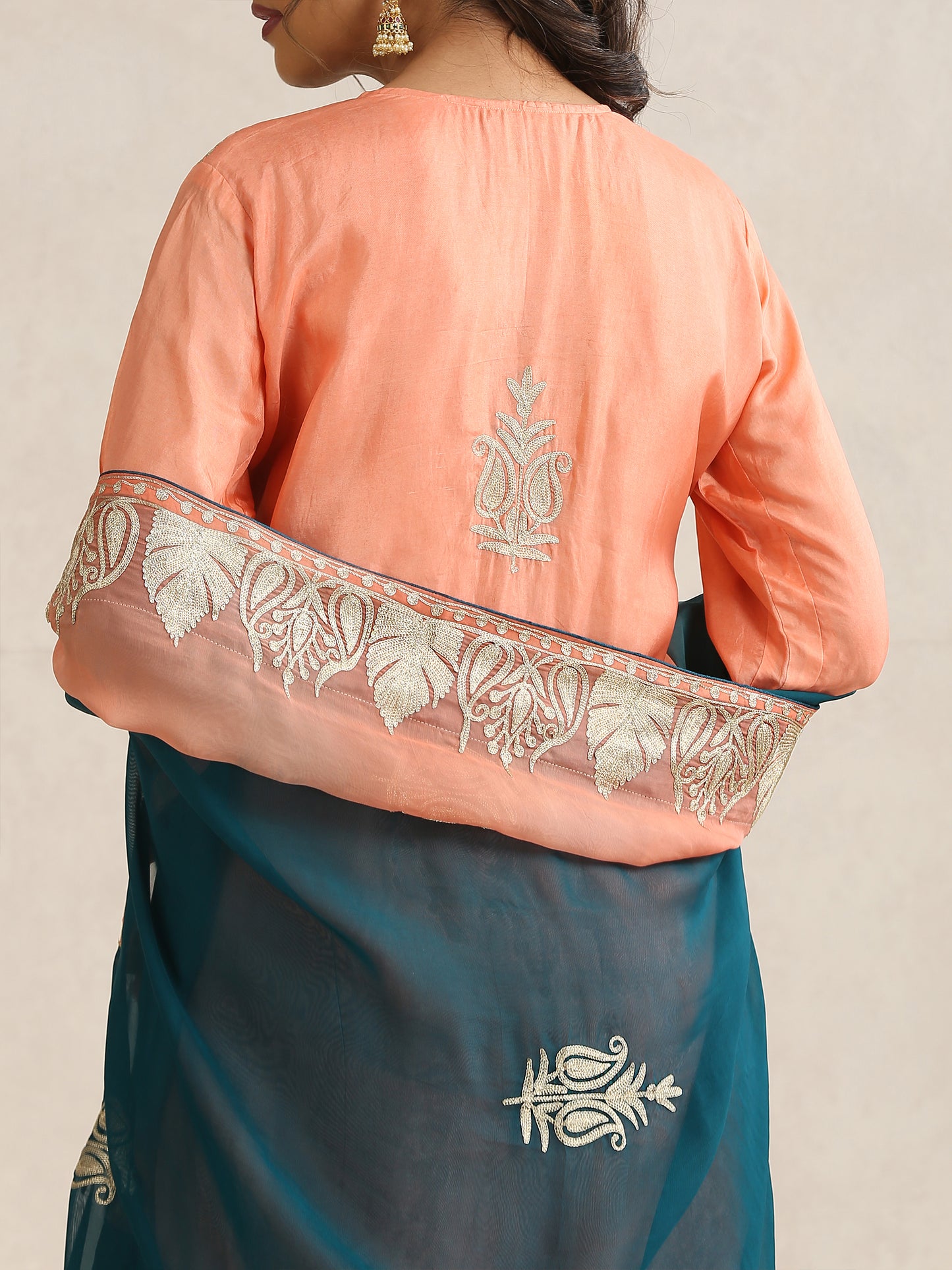 Nargis Peach & Teal Blue Suit Set