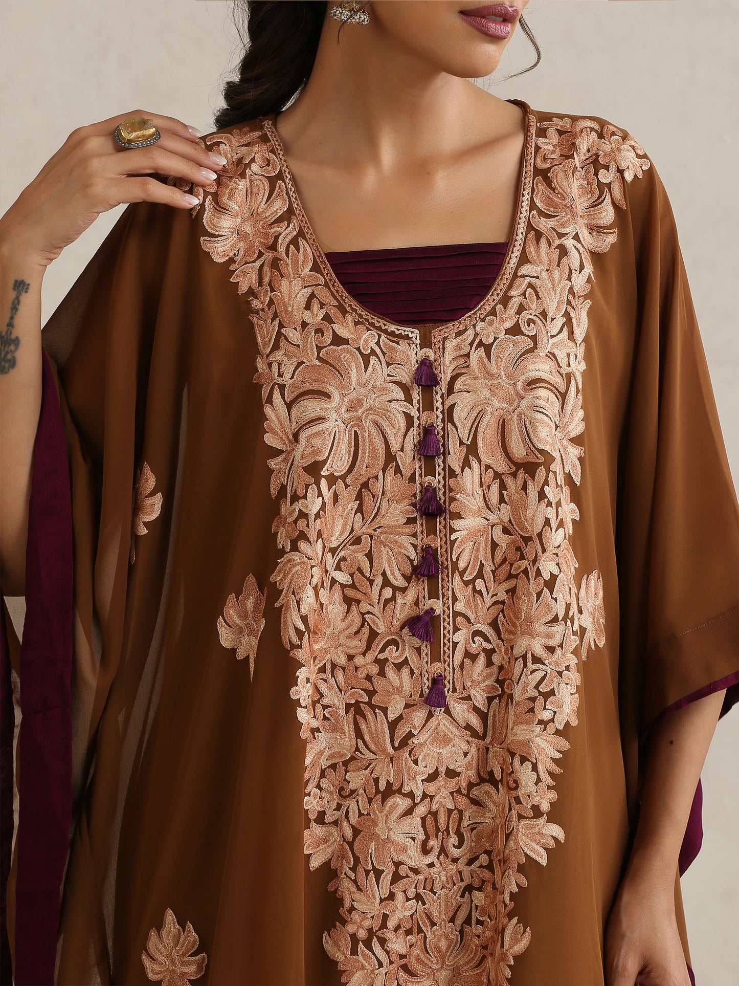 Nargis Brown Kaftan Set