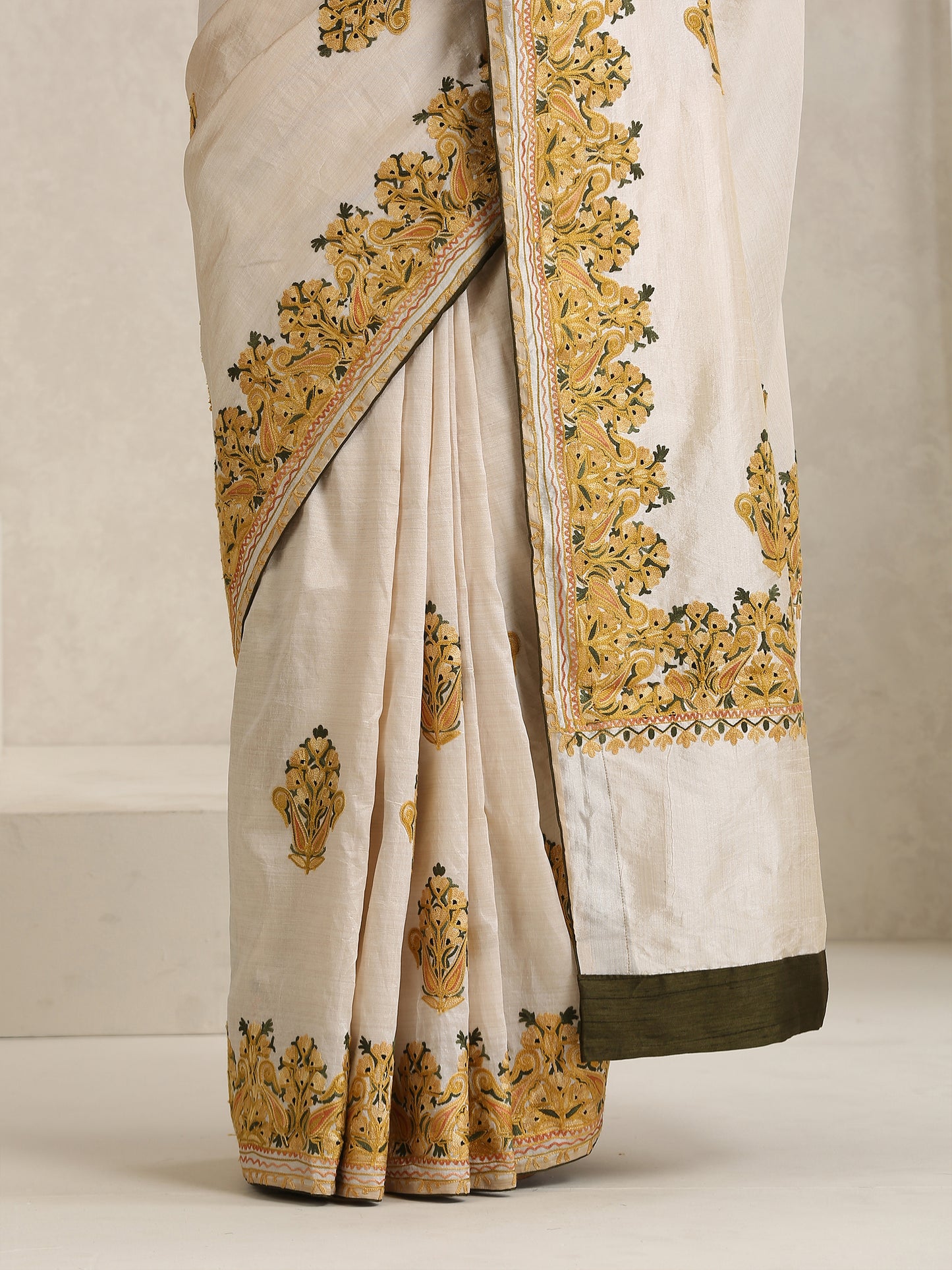 Nargis Green & Off-White Saree