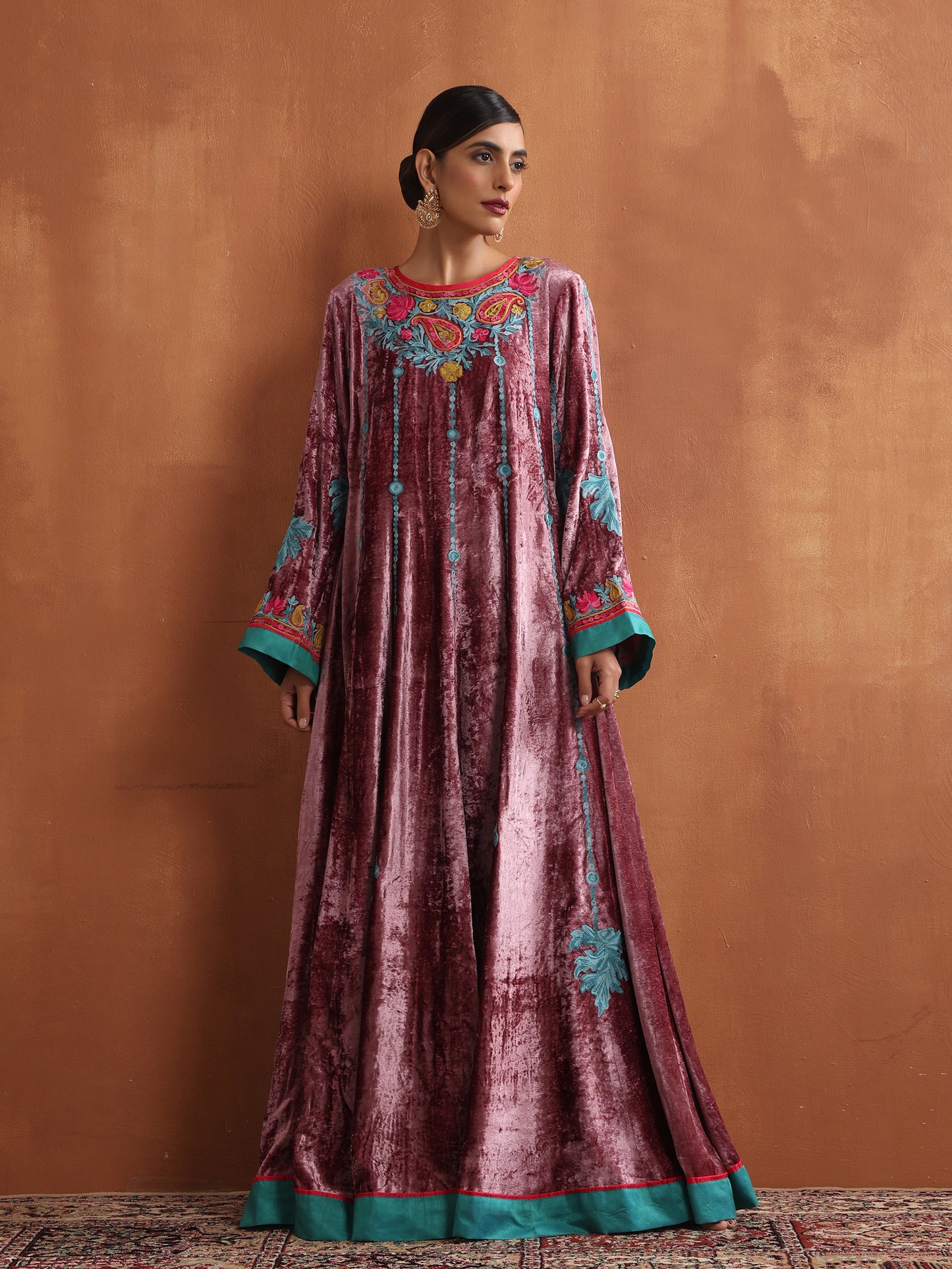 Nishat Dust Pink & Ferozi Anarkali Suit Set