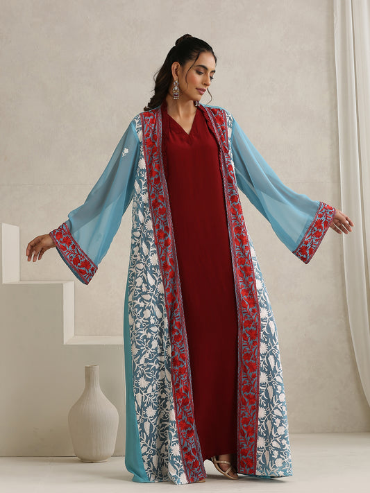 Nargis Kashmiri Embroidered Bisht with Crepe Inner Dress