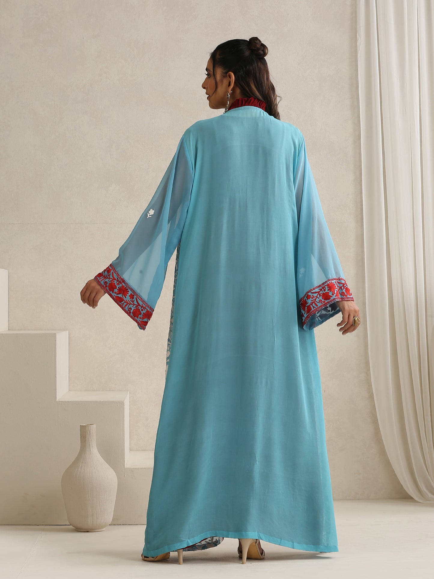 Nargis Kashmiri Embroidered Bisht with Crepe Inner Dress