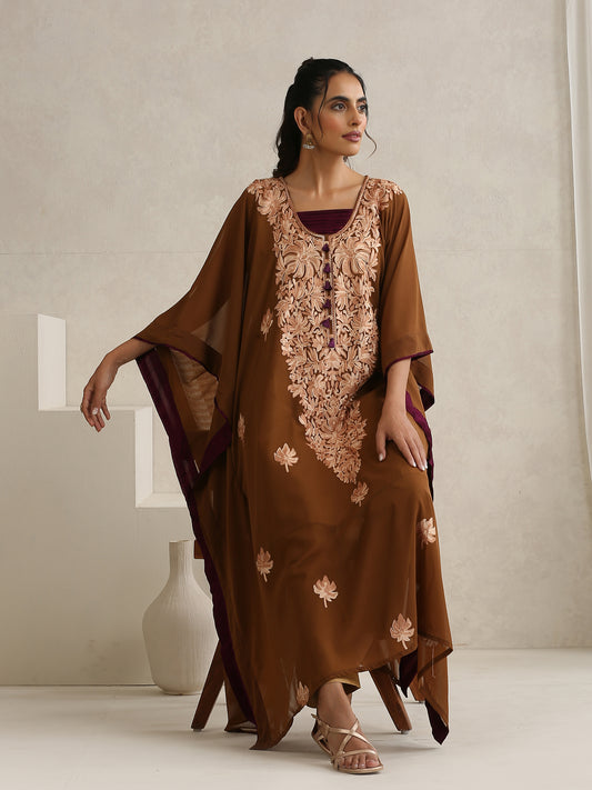 Nargis Brown Kaftan Set