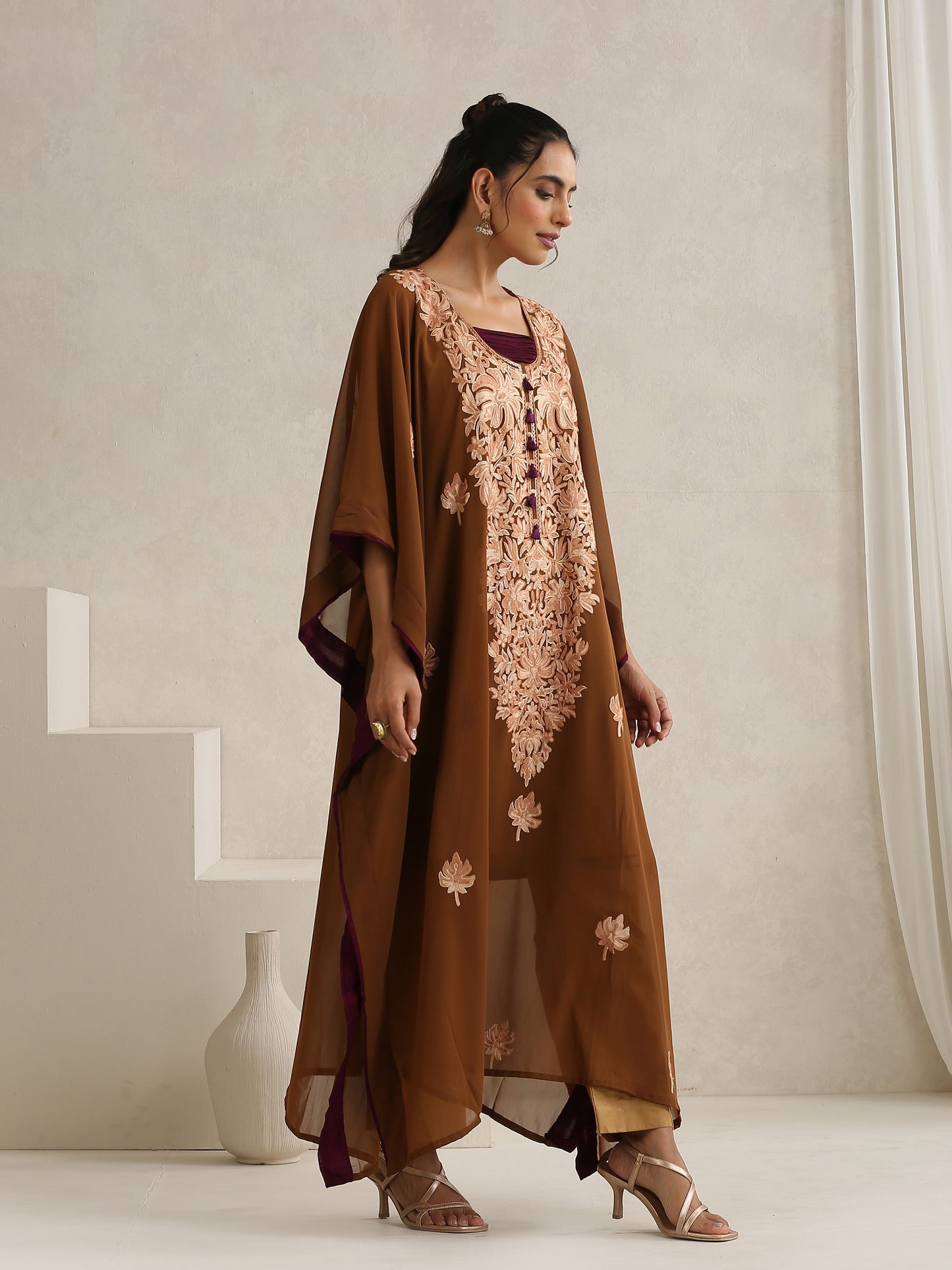 Nargis Brown Kaftan Set