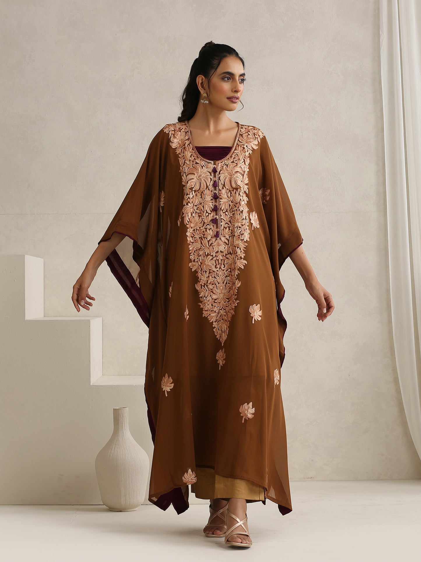 Nargis Brown Kaftan Set