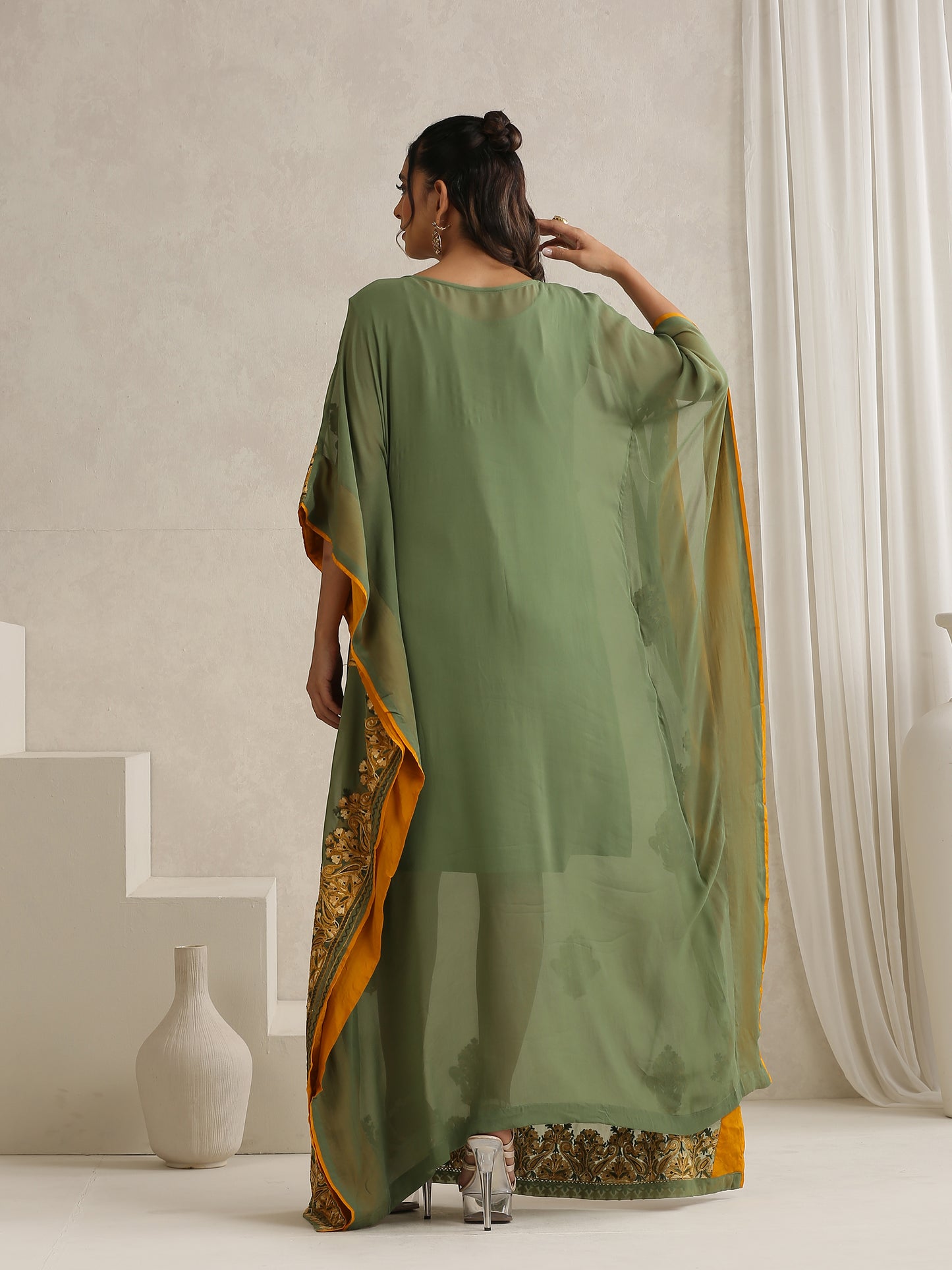 Nargis Mehndi Green Kaftan Set