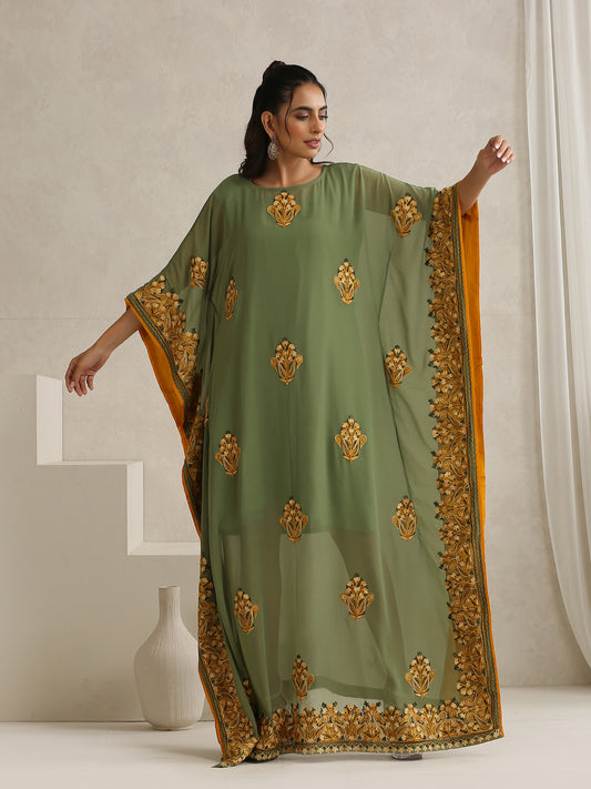 Nargis Mehndi Green Kaftan Set