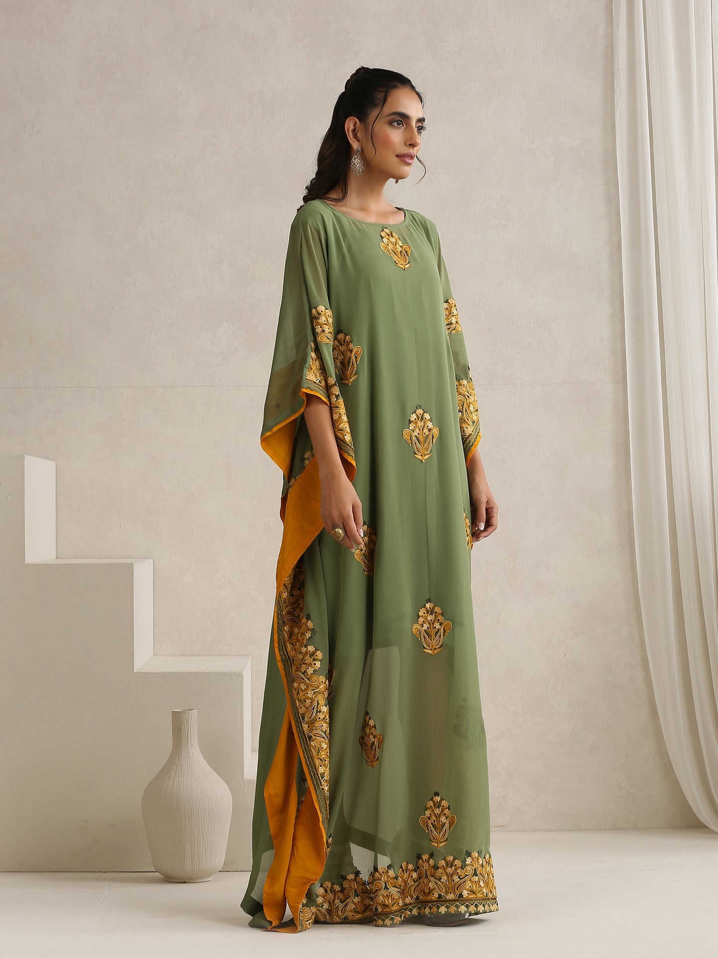 Nargis Mehndi Green Kaftan Set