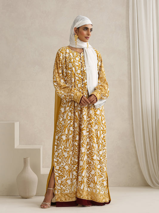 Nargis Mustard & White Abaya with Sheila